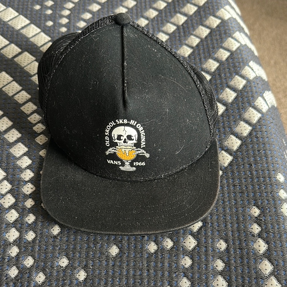 Vans Black Trucker Hat with Skull Logo